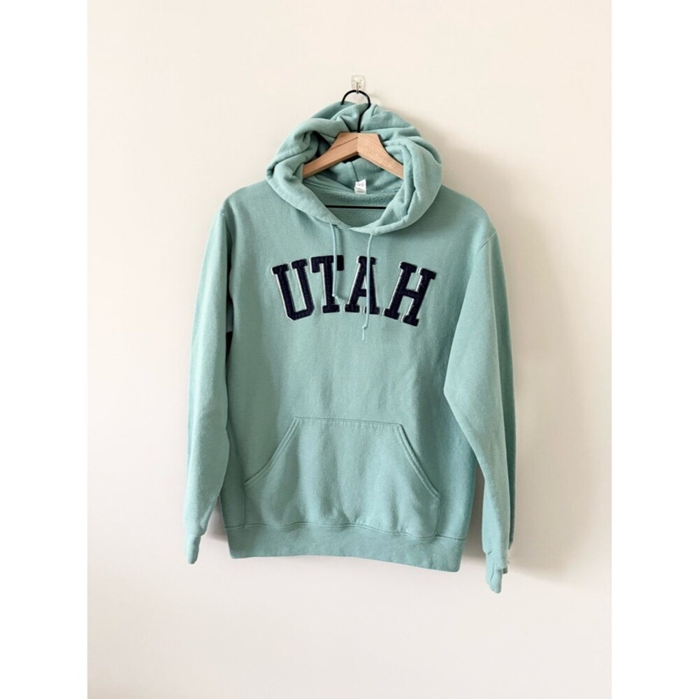 Jerzees Utah Arch Logo Mint Green Hoodie Sweatshirt Size L